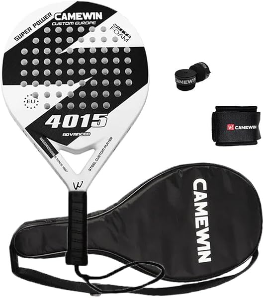 Raquete de Padel Camewin em Fibra de Carbono - Kit Completo (Branco)